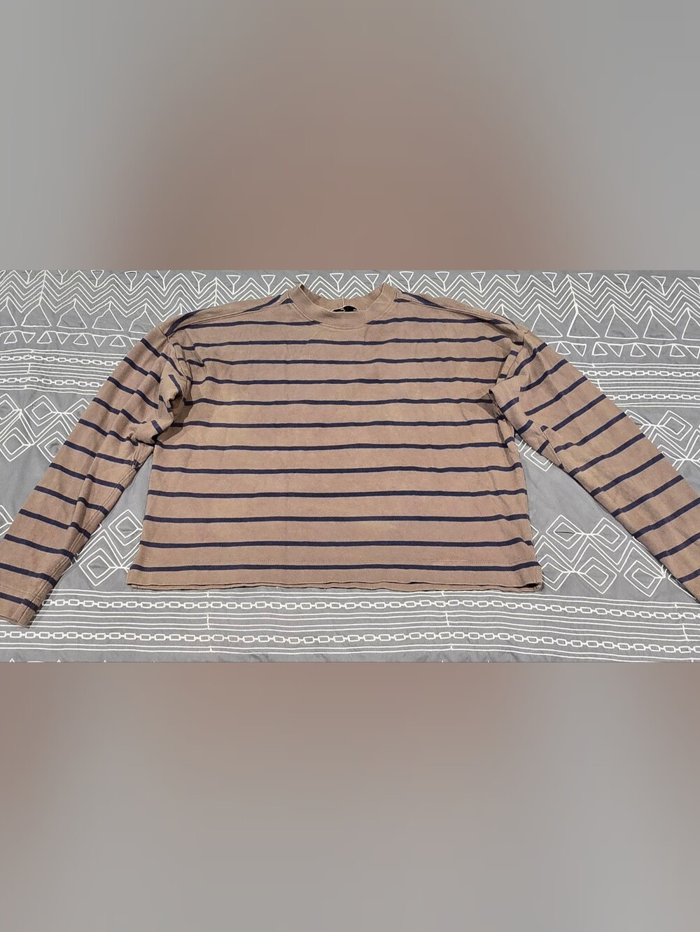 AYR Tan And Navy Striped Cropped Longsleeve Size XS